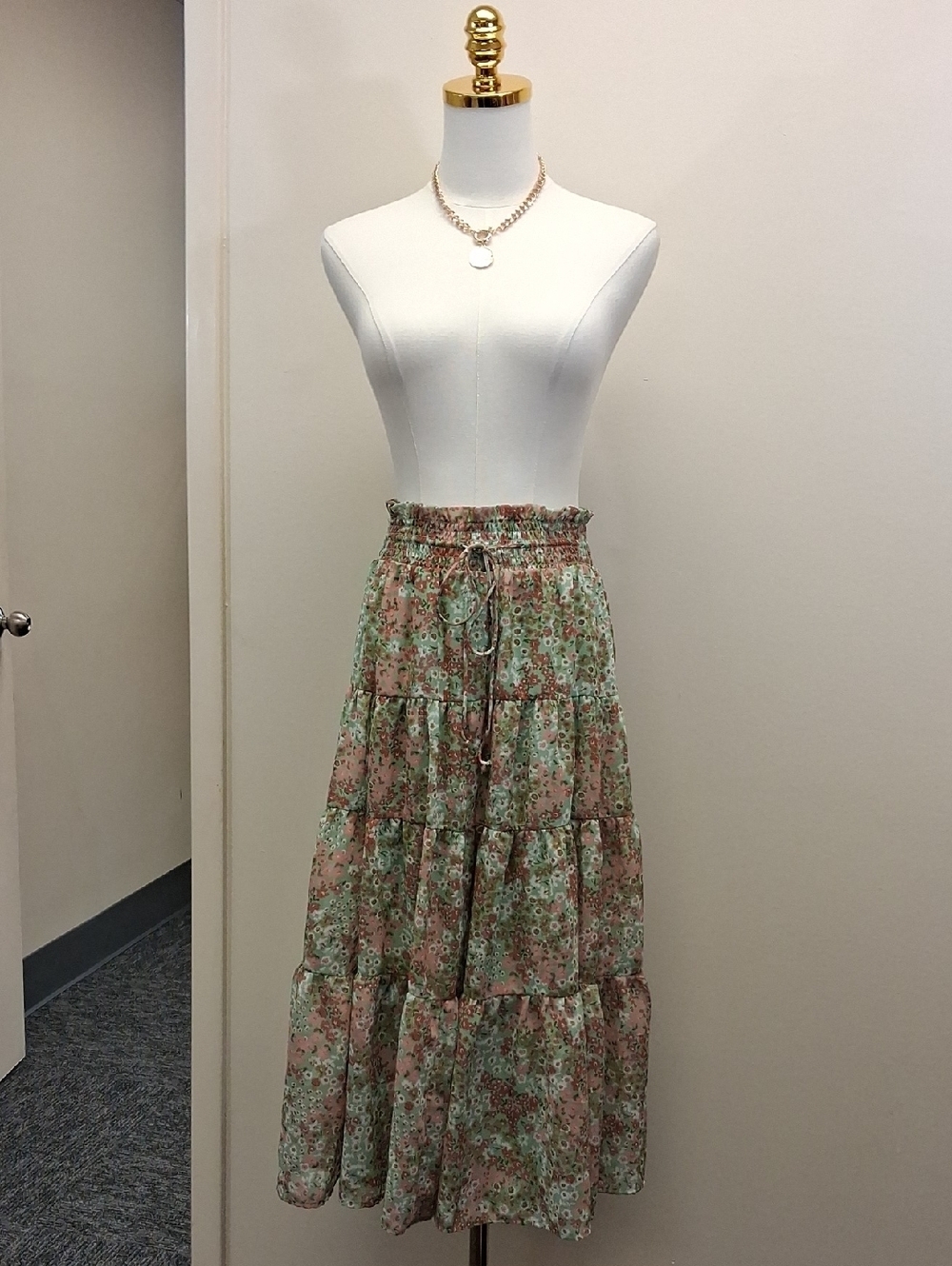 Live 4 Truth Floral Tiered Maxi Skirt Cottagecore Boho Green Pink Size Small